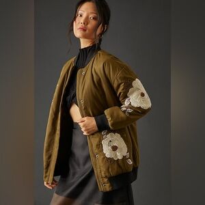 NWT Maeve Embroidered Bomber Jacket (Green)